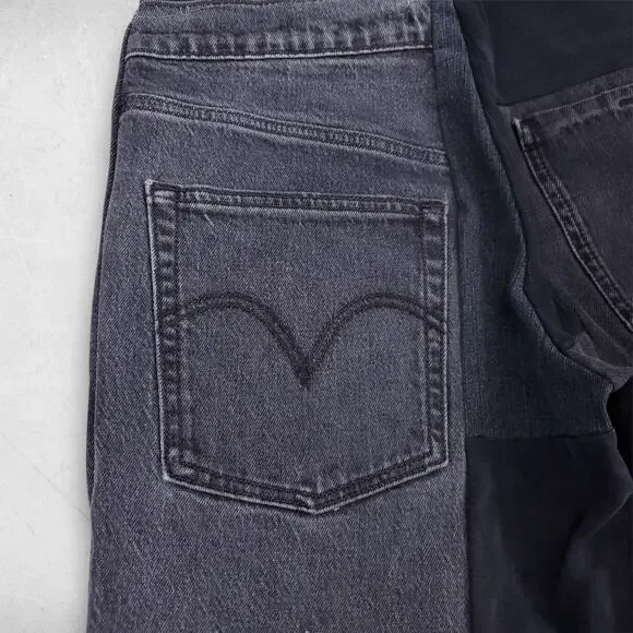 Heke Design Patchwork Jeans Wide Leg Upcycled Sustainable Women XS Black NZ Made - Picture 9 of 16